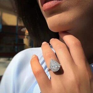 PEAR CUT 925 STERLING SILVER DIAMOND RING, BEAUTIFUL RING, SHINY RING.